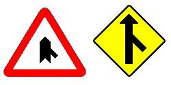 European and American variants of a traffic sign